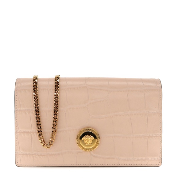 Versace Medusa Chain Crossbody Cream Crocodile Embossed Leather New - Picture 2 of 6